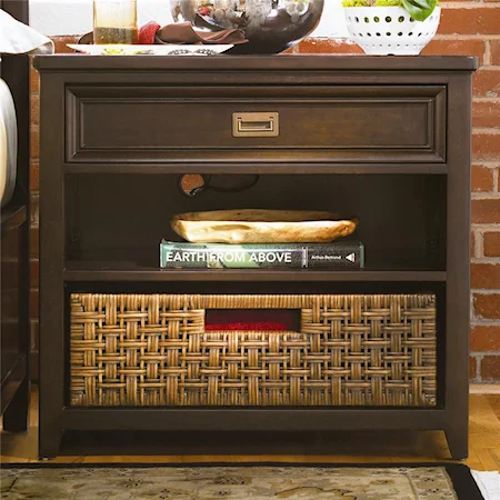 Night Table with Woven Basket and Drawer